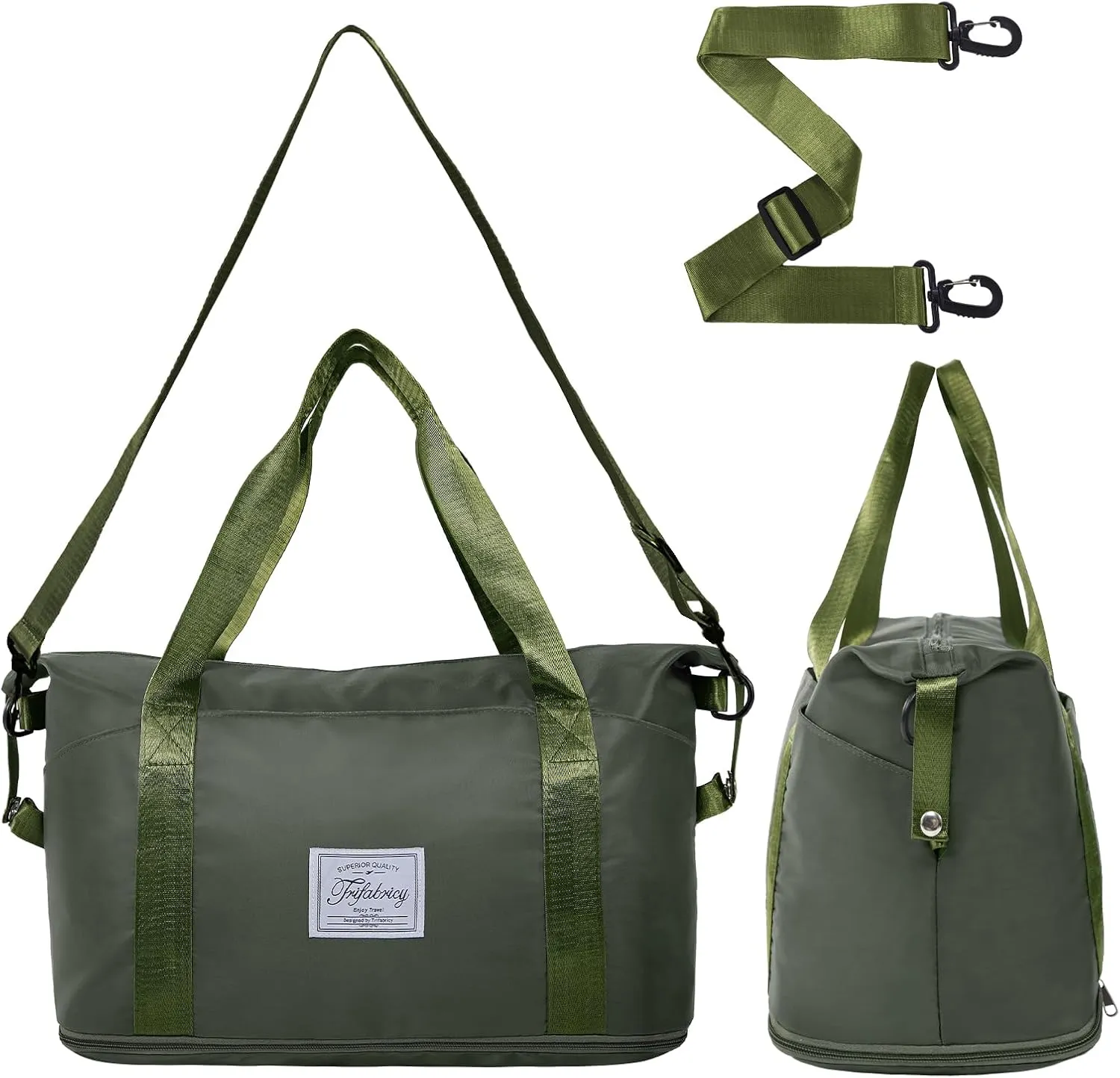 Travel Duffel Bag - Large Shoulder Weekender Overnight Bag, Carry on Bag with Wet Pocket, Waterproof Expandable Duffel Bag with Trolley Sleeve, Sports Tote Gym Bag for Women, Olive Green