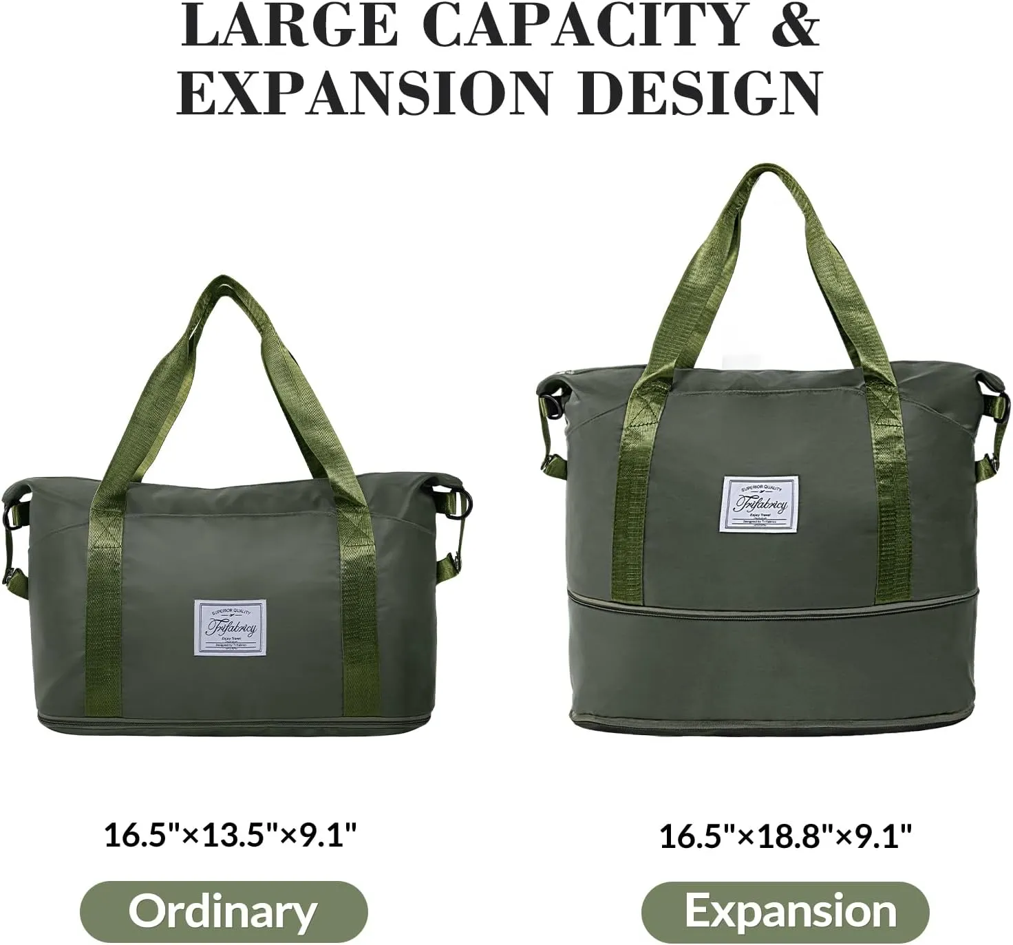 Travel Duffel Bag - Large Shoulder Weekender Overnight Bag, Carry on Bag with Wet Pocket, Waterproof Expandable Duffel Bag with Trolley Sleeve, Sports Tote Gym Bag for Women, Olive Green