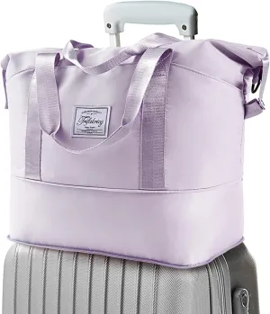 Travel Duffel Bag - Large Shoulder Weekender Overnight Bag, Carry on Bag with Wet Pocket, Waterproof Expandable Duffel Bag with Trolley Sleeve, Sports Tote Gym Bag for Women, Purple