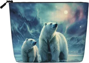Travel Makeup Bag for Women Large Capacity Cosmetic Bags Waterproof Portable Toiletry Bag Polar Bears Northern Lights Make Up Bags with Zipper Aesthetic Makeup Organizer for Ladies Gift