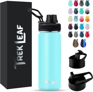 Travel Water Bottle with 3 Lids (Spout, Straw, Flip) Leak Proof, Quality, Vacuum Insulated, Stainless Steel (Caribbean, 18 oz)