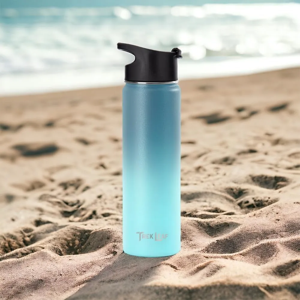 Travel Water Bottle with 3 Lids (Spout, Straw, Flip) Leak Proof, Quality, Vacuum Insulated, Stainless Steel (Storm Cloud, 22 oz)