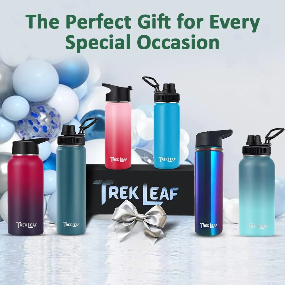 Travel Water Bottle with Carrying Bag, 3 Lids (Spout, Straw, Handle), and Bottle Brush; Leak Proof, Quality, Vacuum Insulated, Stainless Steel (Ocean Blue, 40 oz)