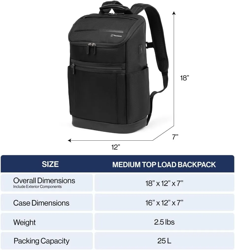 Travelpro Crew Executive Choice 3 Medium Top Load Backpack fits up to 15.6 Laptops and Tablets, USB A and C Ports, Men and Women, Titanium Grey