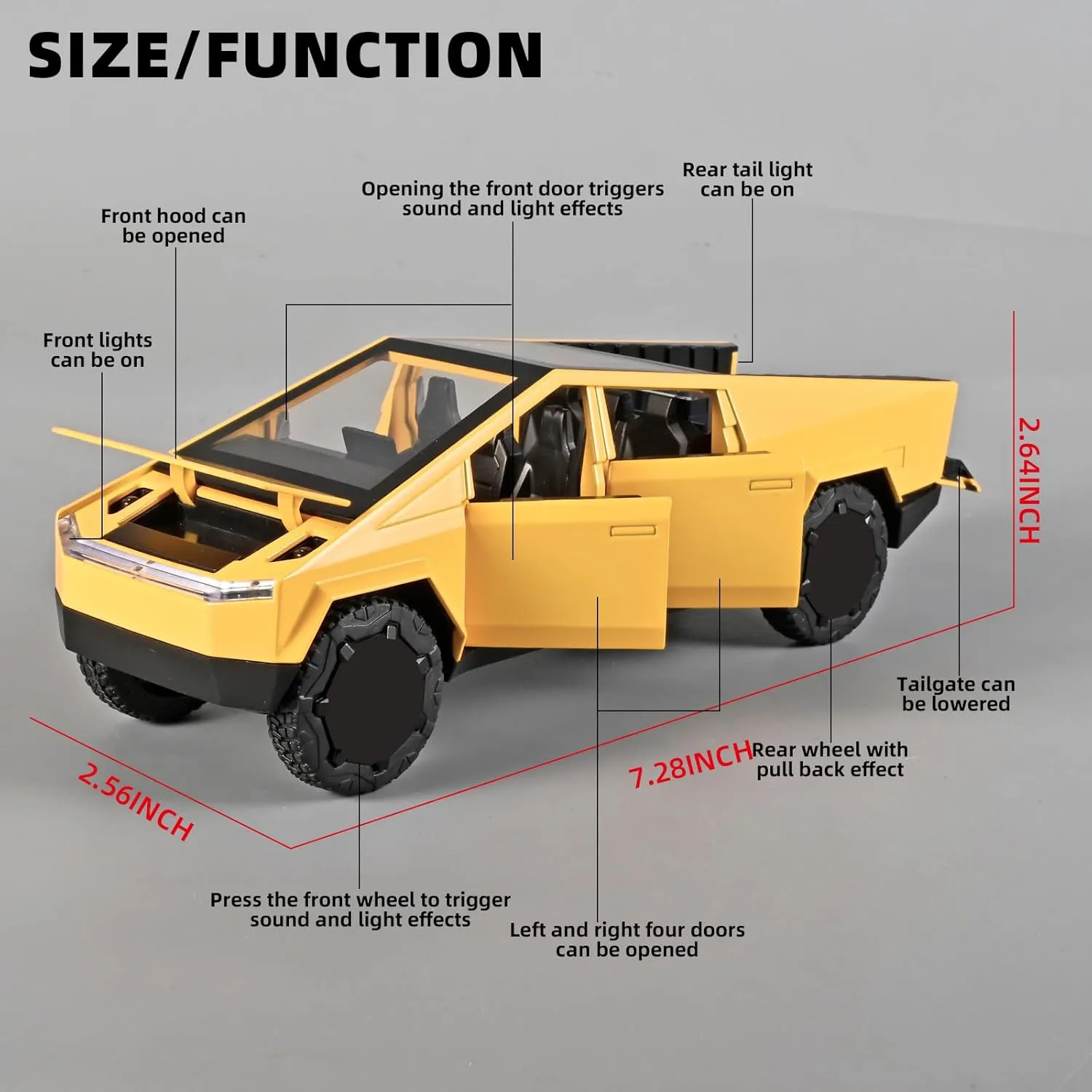 Trucks for Kids Toy Pickup Truck 1/32 Metal Toy Truck,Big Trucks for Toddlers 3-5,Die Cast Metal Model Truck,Pull Back Cars Toys with Light and Sound,Toy Trucks for Boys Age 4-7（Yellow）