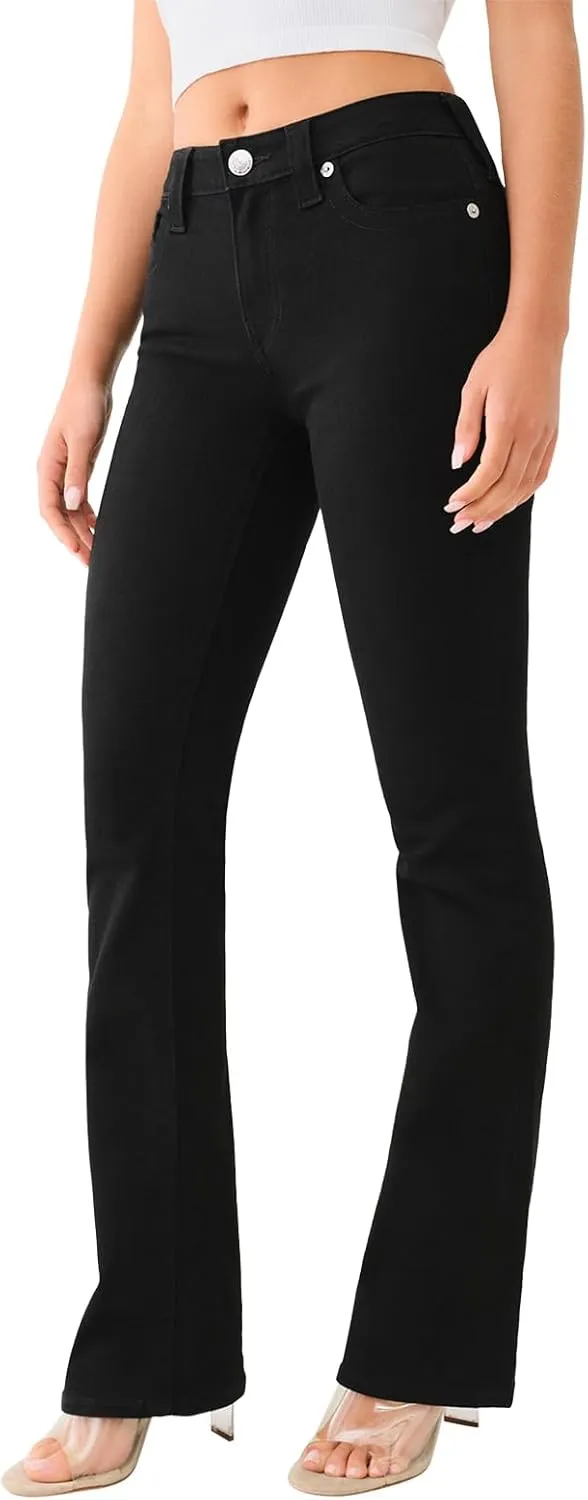 True Religion Women's Becca Mid Rise Boot Cut Single Needle Stitching Jeans Pant - Black Body Rinse