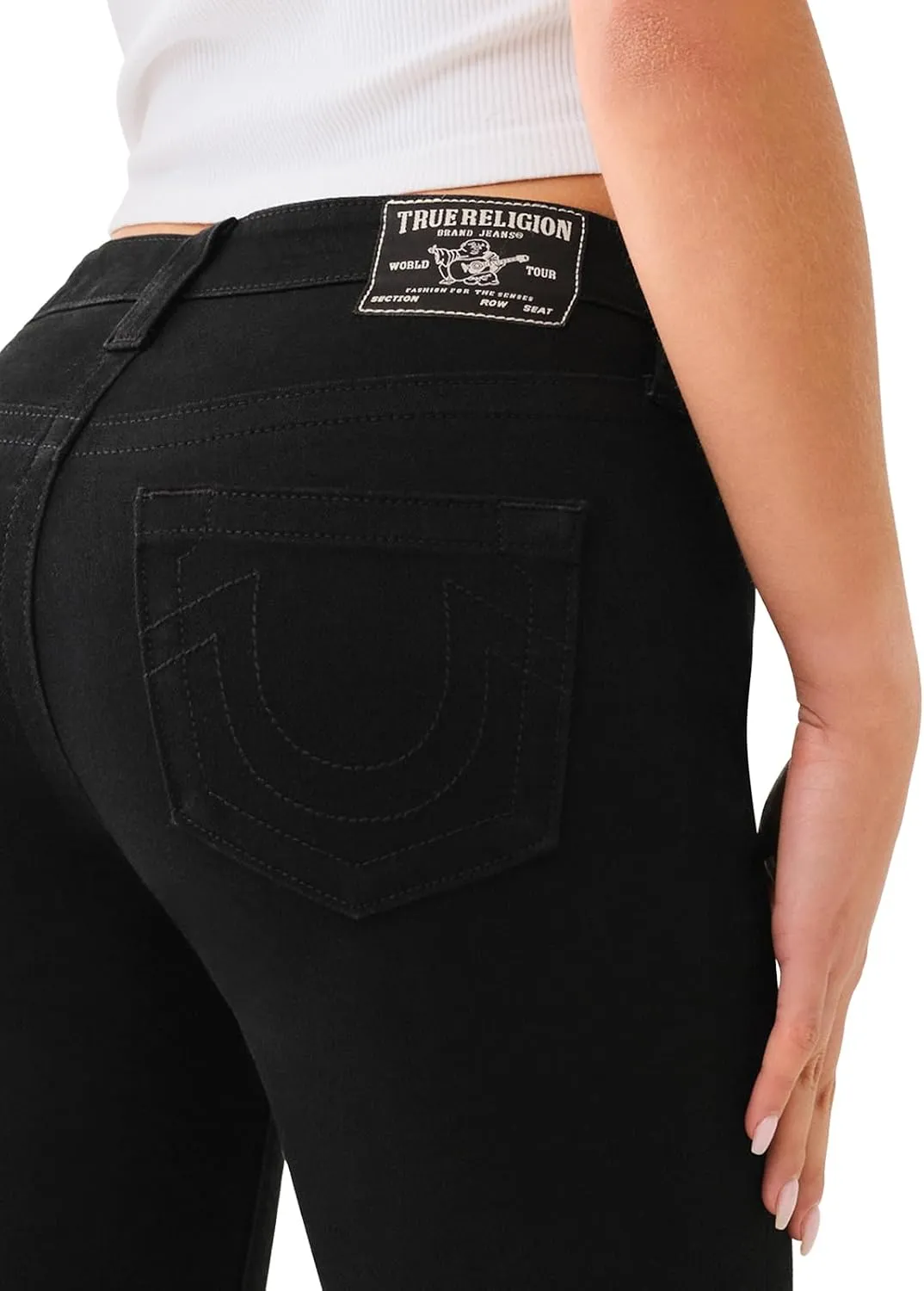 True Religion Women's Becca Mid Rise Boot Cut Single Needle Stitching Jeans Pant - Black Body Rinse