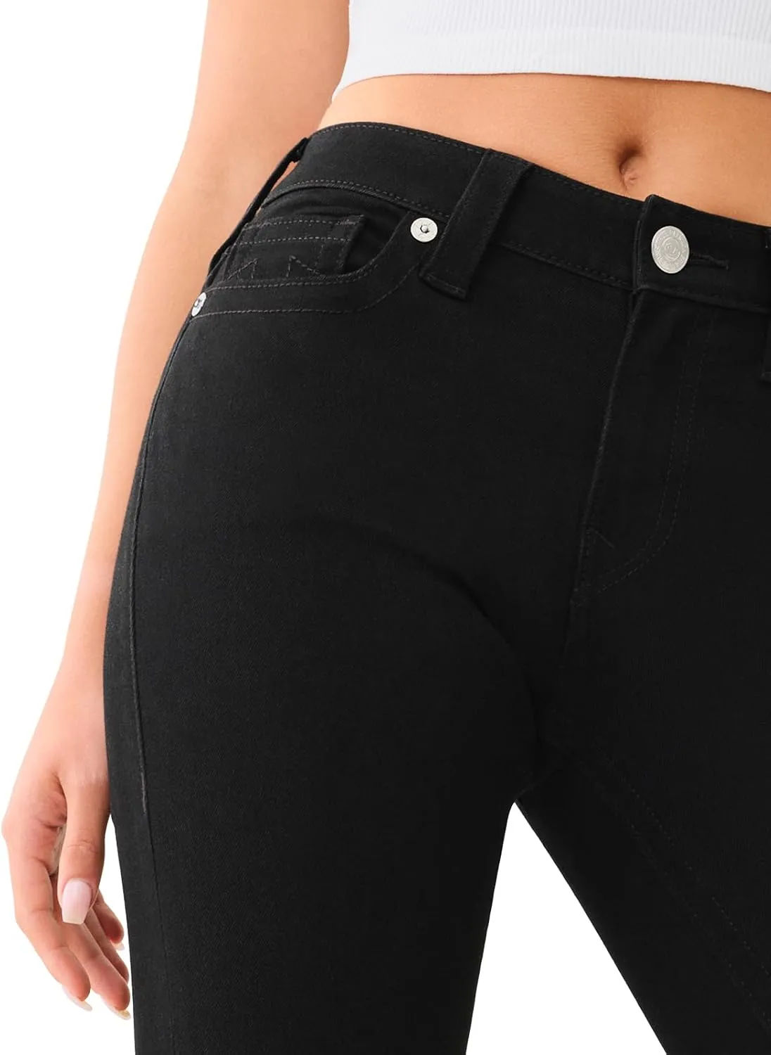 True Religion Women's Becca Mid Rise Boot Cut Single Needle Stitching Jeans Pant - Black Body Rinse