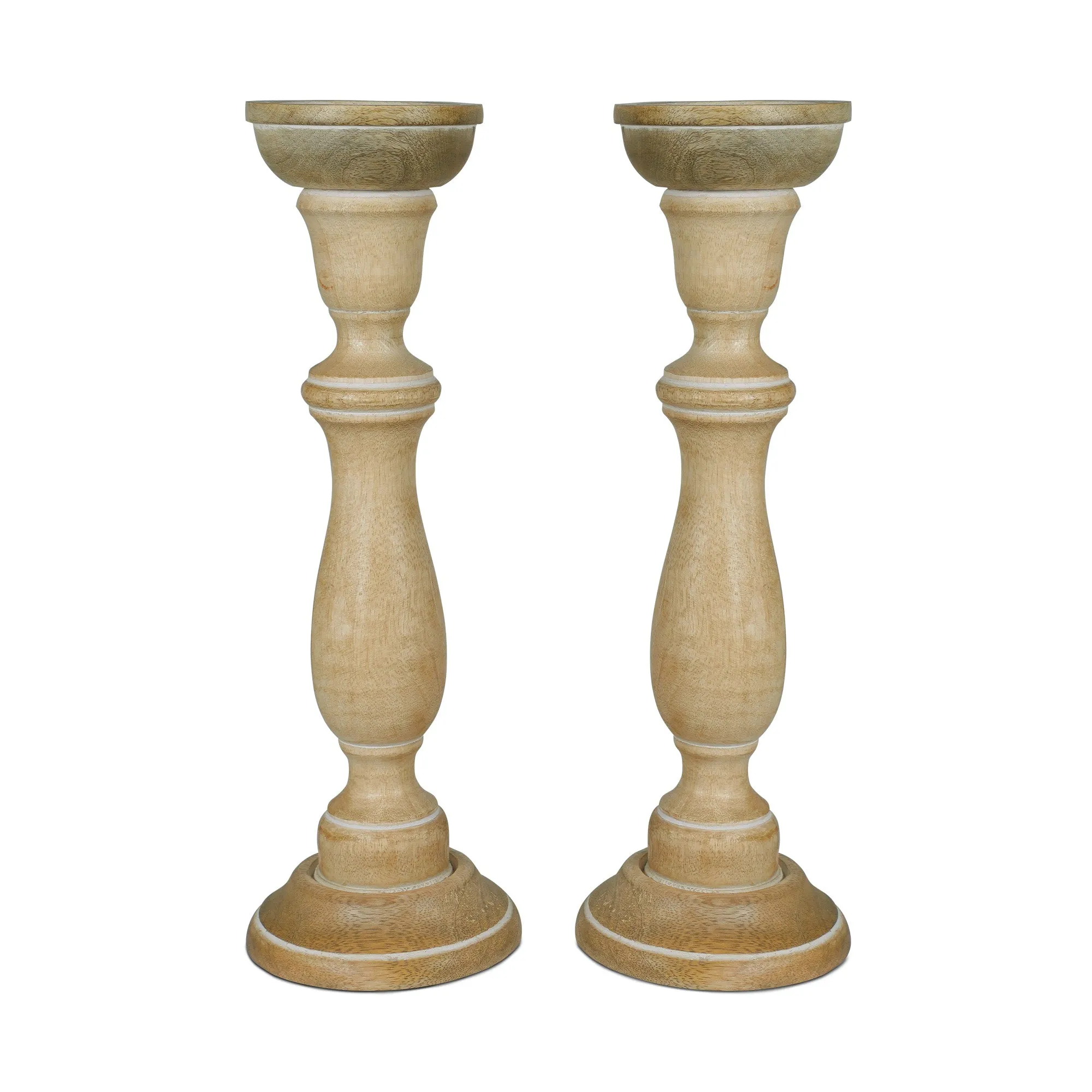 Tuli Pillar Candleholder Set of 2 - Whitewash