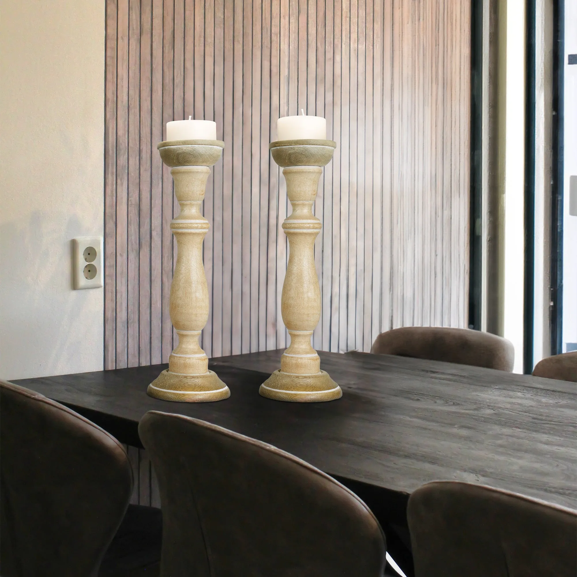 Tuli Pillar Candleholder Set of 2 - Whitewash