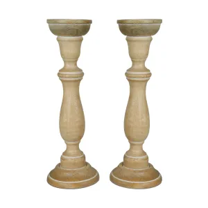 Tuli Pillar Candleholder Set of 2 - Whitewash