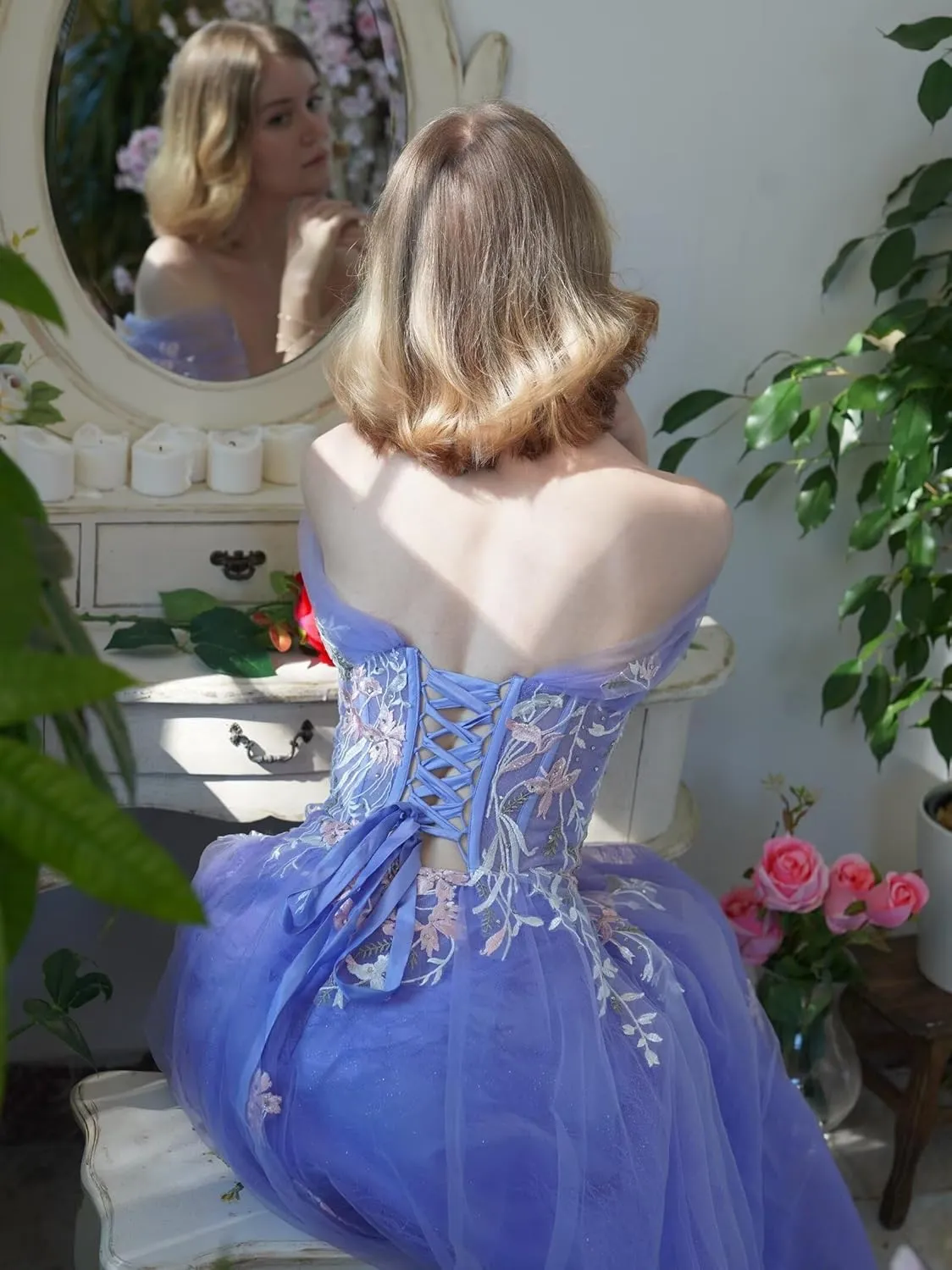 Tulle Embroidery Prom Dresses for Women 2025 Sparkly Off The Shoulder Corset A-Line Formal Ball Gown with Slit