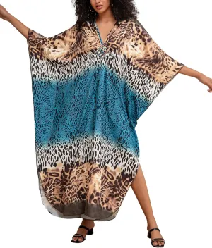 Turkish Silk Caftans - Wrinkle Resistant Ethnic & Floral Print Over-Sized Kaftans for Women - Lounge Wear 8693