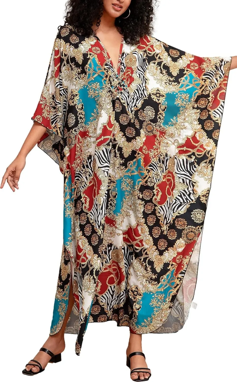 Turkish Silk Caftans - Wrinkle Resistant Ethnic & Floral Print Over-Sized Kaftans for Women - Lounge Wear 8693