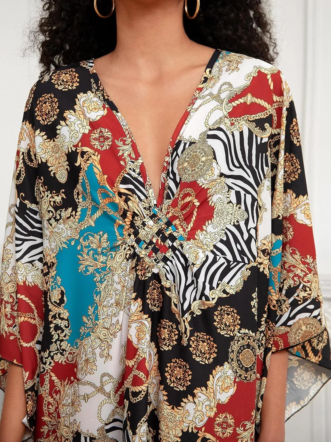 Turkish Silk Caftans - Wrinkle Resistant Ethnic & Floral Print Over-Sized Kaftans for Women - Lounge Wear 8693