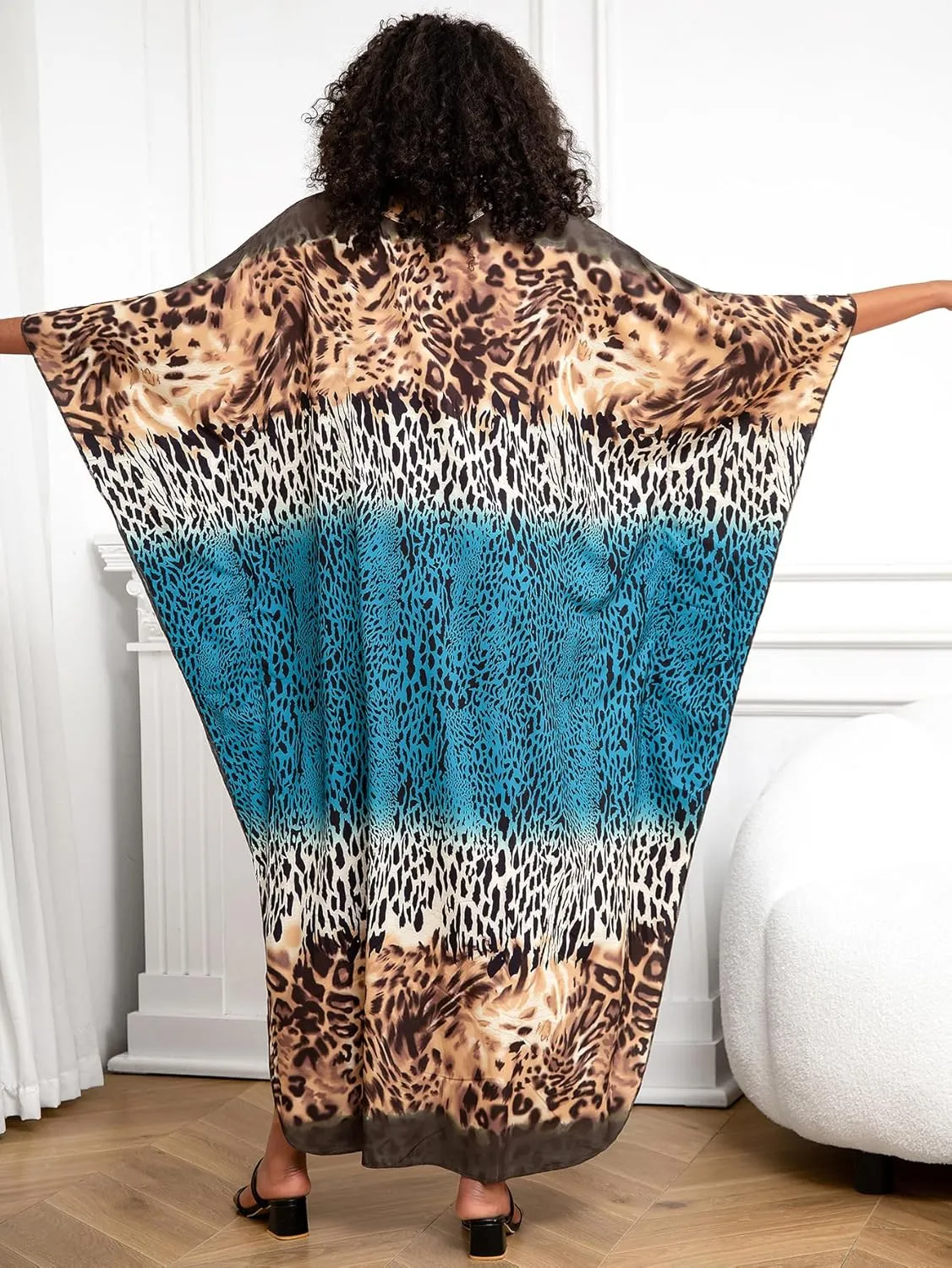 Turkish Silk Caftans - Wrinkle Resistant Ethnic & Floral Print Over-Sized Kaftans for Women - Lounge Wear 8693