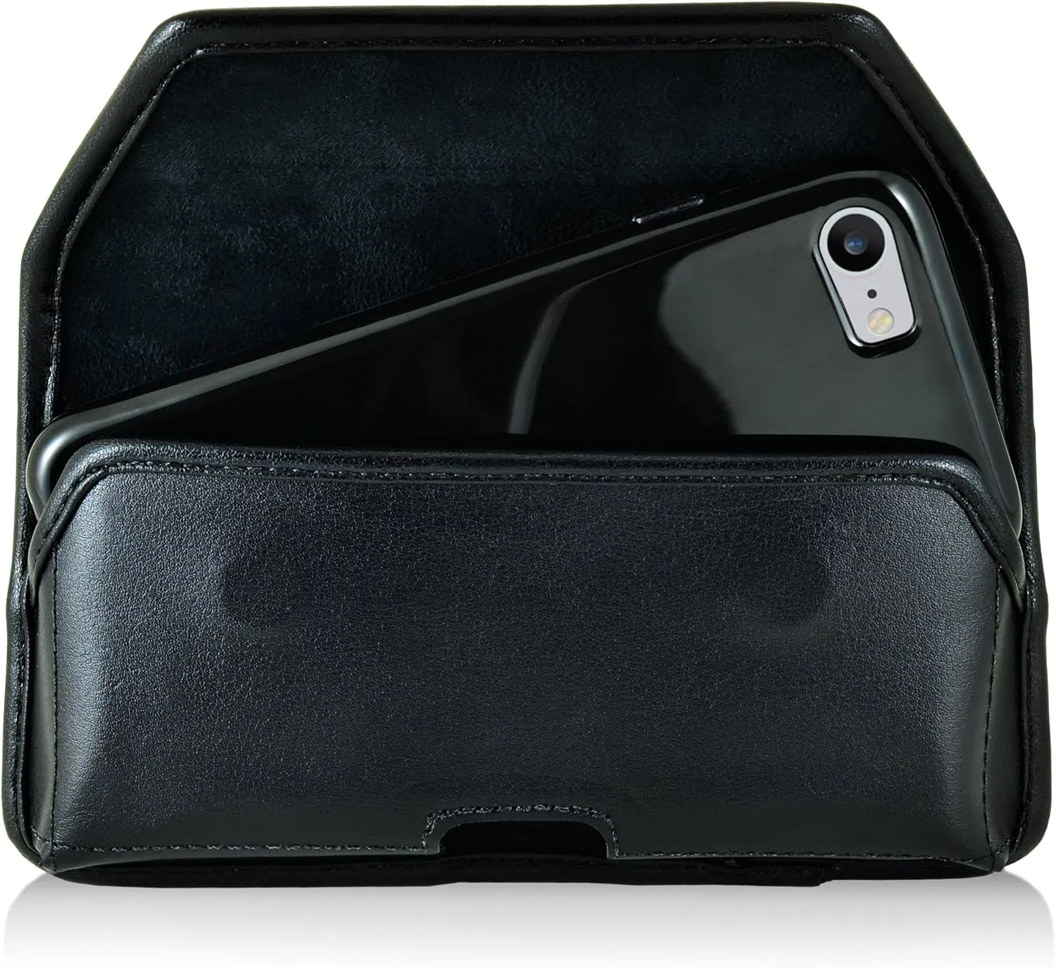 Turtleback Holster for iPhone SE 2022, iPhone 8, iPhone 7 Black Belt Case Leather Pouch with Executive Belt Clip Horizontal