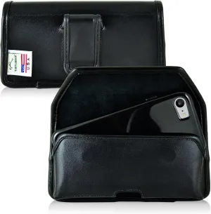 Turtleback Holster for iPhone SE 2022, iPhone 8, iPhone 7 Black Belt Case Leather Pouch with Executive Belt Clip Horizontal