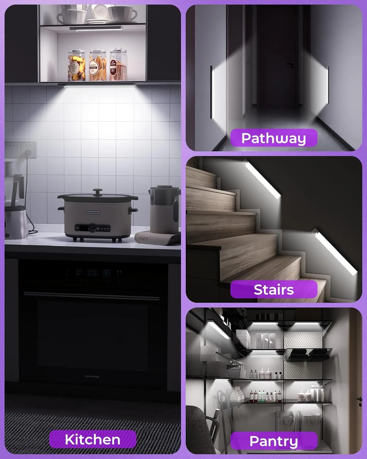 Under Cabinet Lights Motion Sensor Light Indoor,3-Light Colors, 2500mAh Rechargeable LED Closet Lights Battery Operated Under Cabinet Lighting Wireless (3-Light Colors, 2Pack)