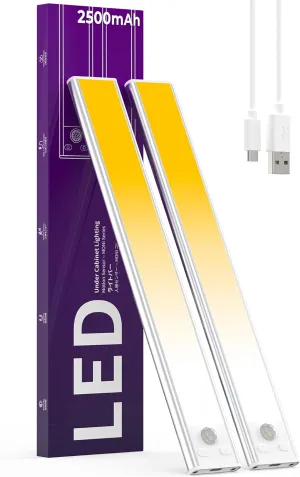 Under Cabinet Lights Motion Sensor Light Indoor,3-Light Colors, 2500mAh Rechargeable LED Closet Lights Battery Operated Under Cabinet Lighting Wireless (3-Light Colors, 2Pack)