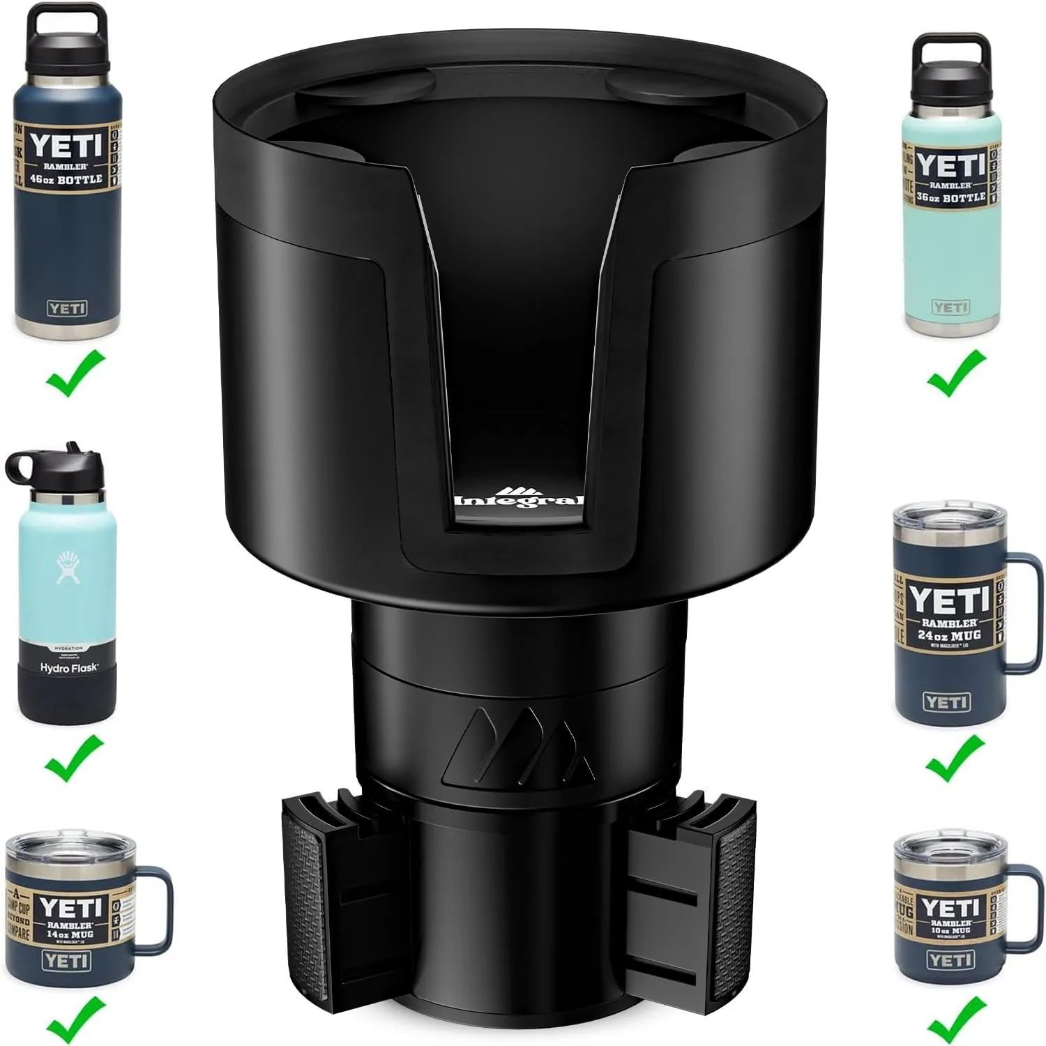 [Upgraded] Integral Ultimate Car Cup Holder Expander - Adjustable Base - Organizer & Expander for Vehicles - Compatible with Mugs, Yeti 14/24/36/46oz, Rambler, Hydro Flasks 32/40oz, 3.4"-4.0" Bottles