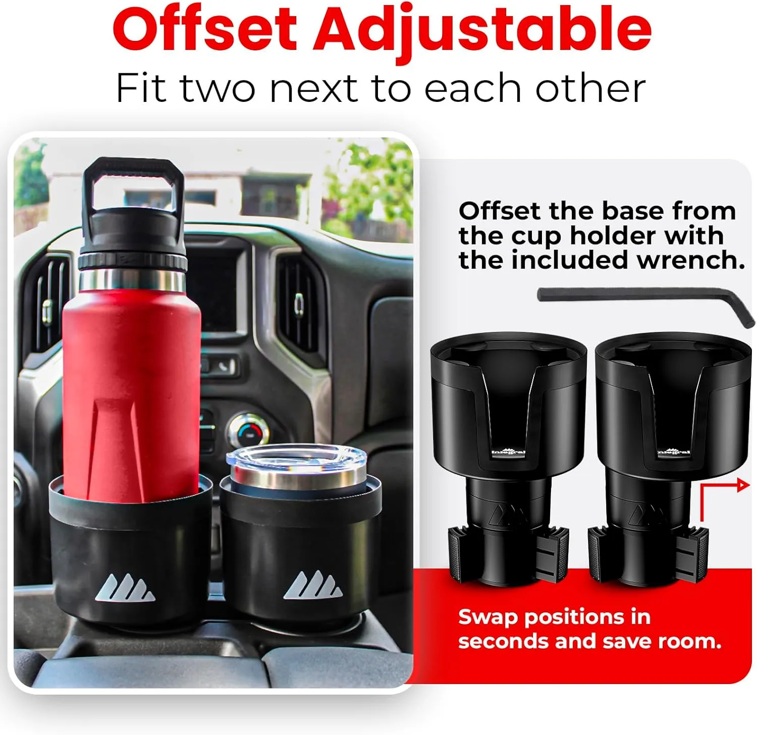 [Upgraded] Integral Ultimate Car Cup Holder Expander - Adjustable Base - Organizer & Expander for Vehicles - Compatible with Mugs, Yeti 14/24/36/46oz, Rambler, Hydro Flasks 32/40oz, 3.4"-4.0" Bottles