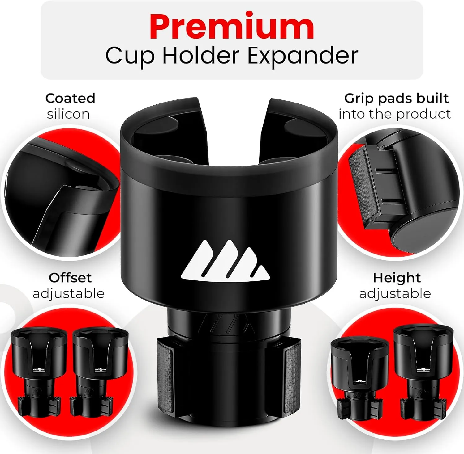 [Upgraded] Integral Ultimate Car Cup Holder Expander - Adjustable Base - Organizer & Expander for Vehicles - Compatible with Mugs, Yeti 14/24/36/46oz, Rambler, Hydro Flasks 32/40oz, 3.4"-4.0" Bottles
