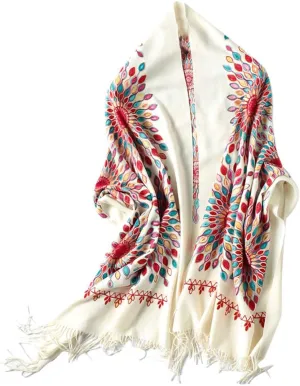 Urban CoCo Women's Embroidered Oversize Tassel Shawl Scarf Wraps for Women