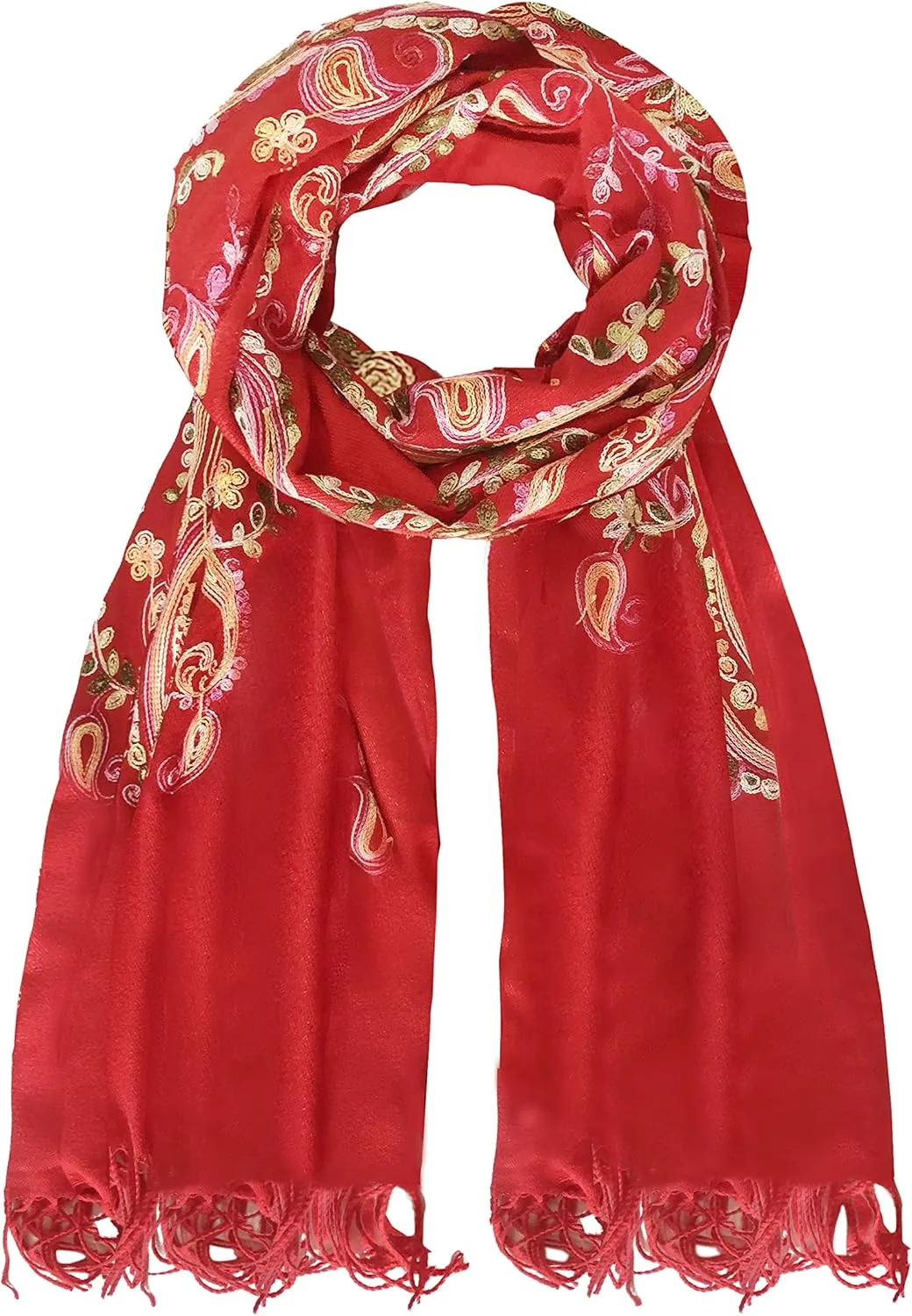 Urban CoCo Women's Embroidered Oversize Tassel Shawl Scarf Wraps for Women