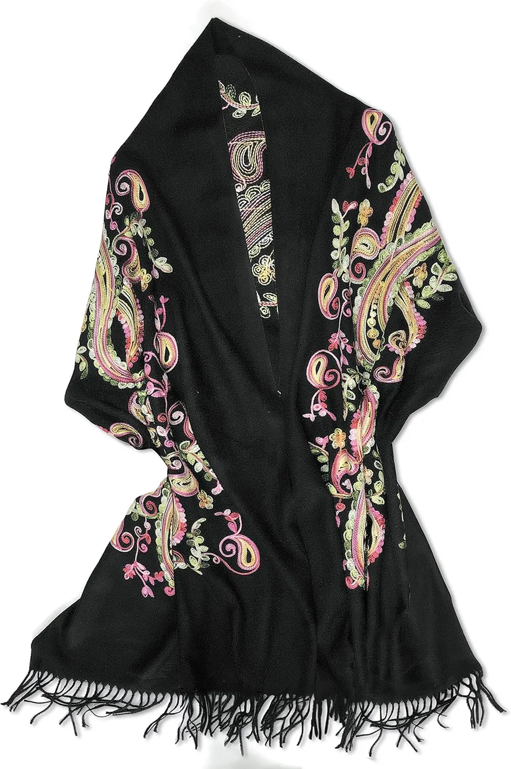 Urban CoCo Women's Embroidered Oversize Tassel Shawl Scarf Wraps for Women