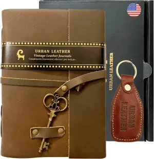 URBAN LEATHER Key Journal for Men Women to Write in, Handmade Vintage Rustic Brown Drawing Sketchbook DnD Travel Diary Notepad Writing Notebook, Thick Unlined Blank Pages