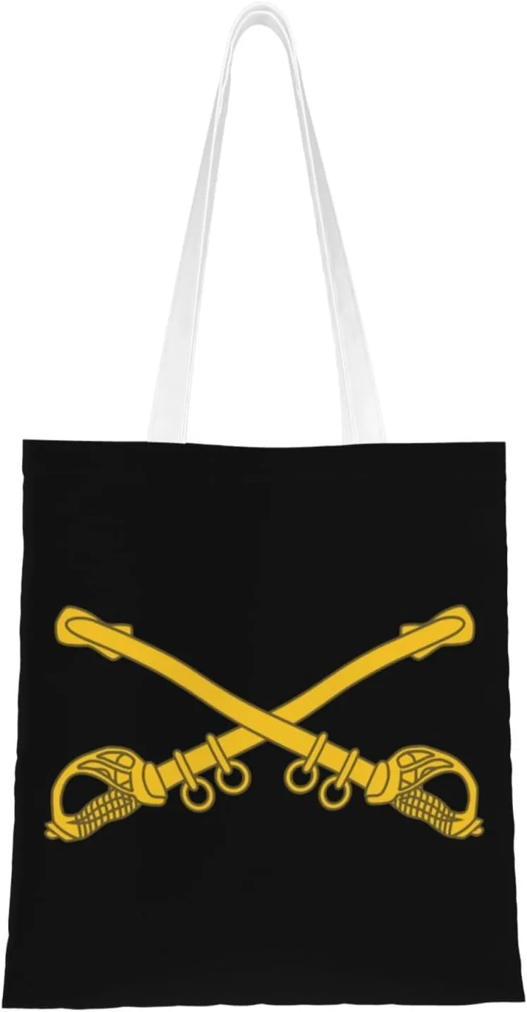 Us Cavalry Branch Insignia Tote Bag for Women Canvas Shopping Bags Reusable Large Capacity Casual Shoulder Handbags Grocery Bags DIY Gift Bags