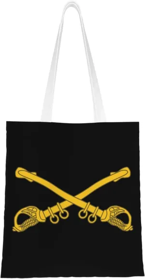 Us Cavalry Branch Insignia Tote Bag for Women Canvas Shopping Bags Reusable Large Capacity Casual Shoulder Handbags Grocery Bags DIY Gift Bags