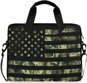 Usa American Flag Camo Laptop Sleeve Case 14 15.6 16 inch Computer Bag Men Women Briefcase Shoulder Strap Laptop Bag Messenger Notebook with Handle Boys Girls