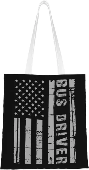 Usa Flag Bus Driver Tote Bag for Women Canvas Shopping Bags Reusable Large Capacity Casual Shoulder Handbags Grocery Bags