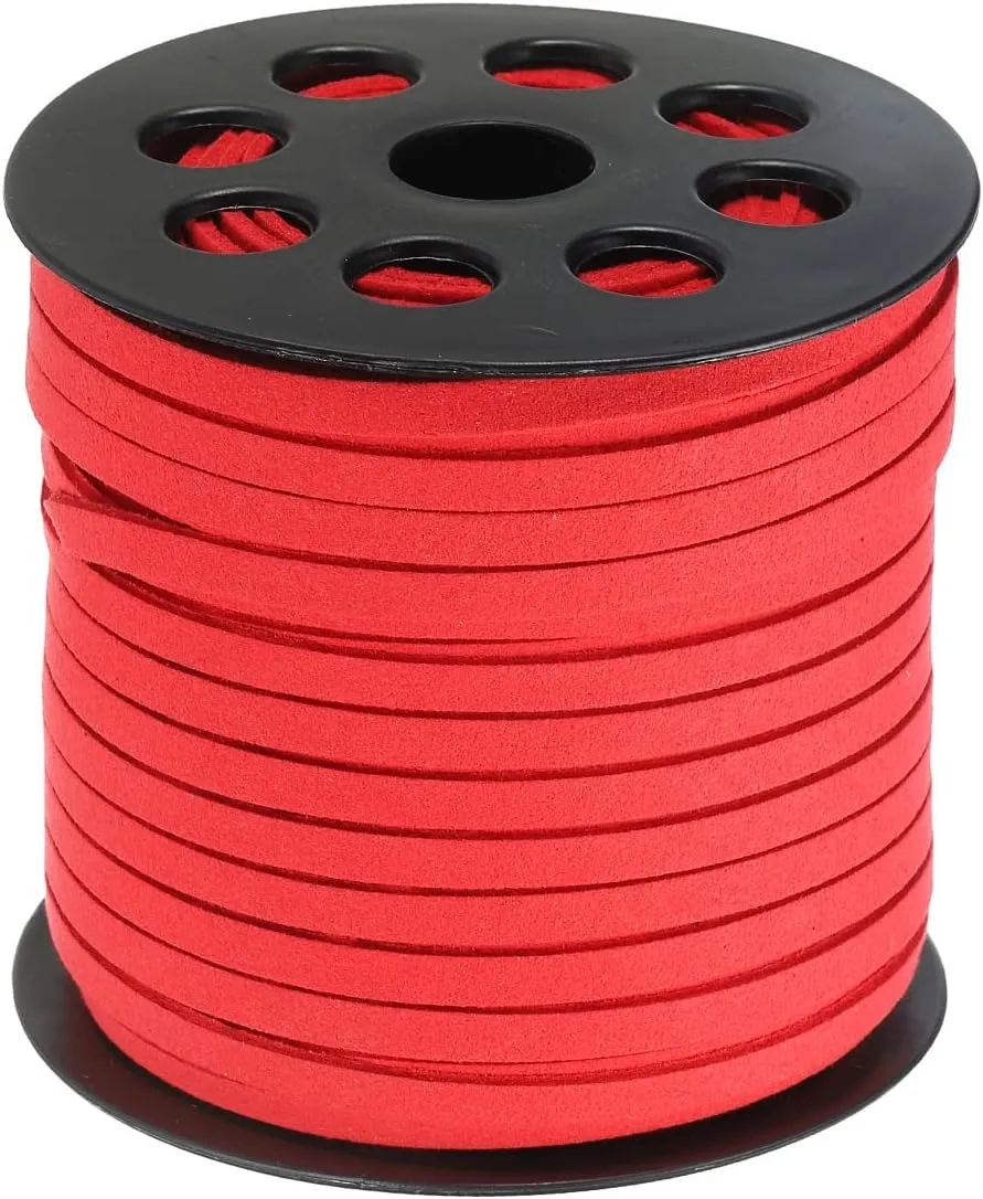 uxcell Suede Cord, 50 Yards 5mm Flat Leather Thread String for Purse Handbag Shoelace DIY Crafts Bracelet Making, Red 1 Roll