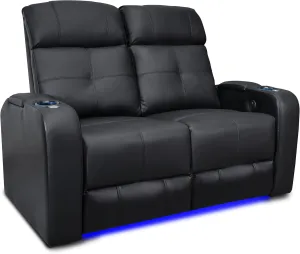 Valencia Verona Home Theater Seating | Premium Top Grain Italian 9000 Leather, Power Recliner, LED Lighting (Row of 2 Loveseat, Black)