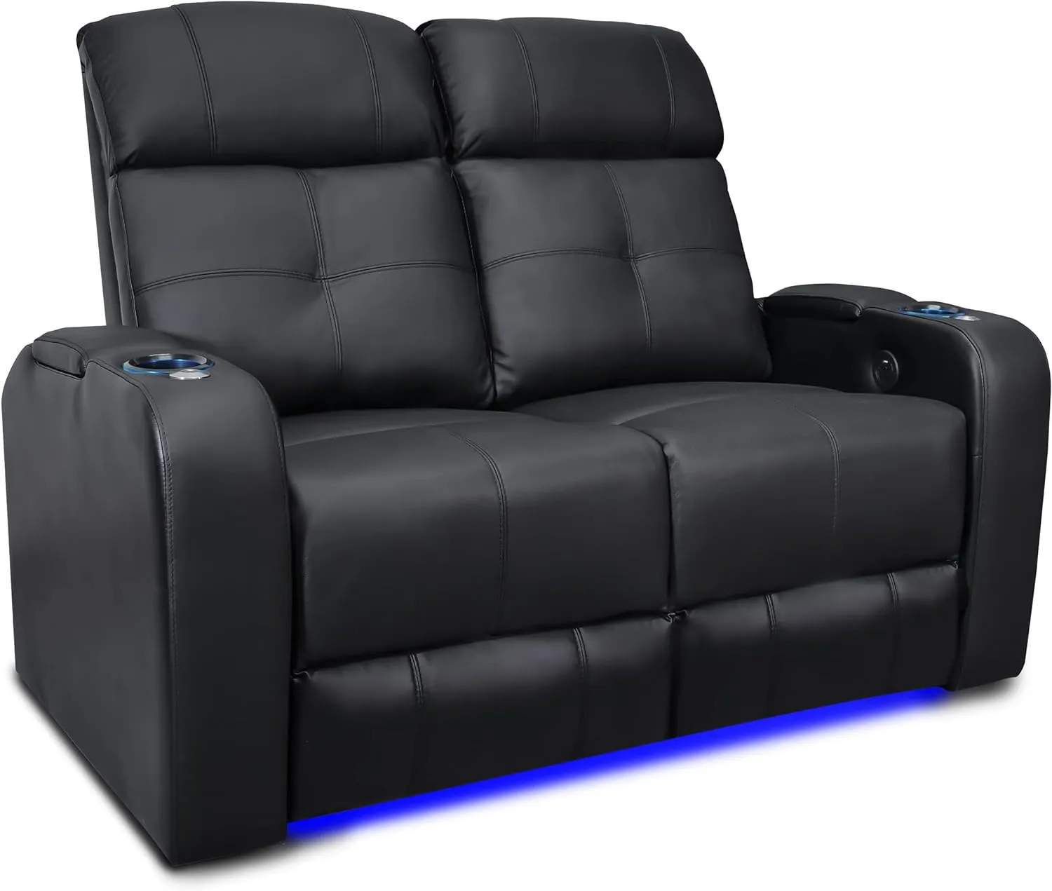 Valencia Verona Home Theater Seating | Premium Top Grain Italian 9000 Leather, Power Recliner, LED Lighting (Row of 2 Loveseat, Black)