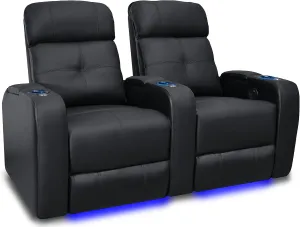 Valencia Verona Home Theater Seating | Premium Top Grain Italian 9000 Leather, Power Recliner, Power Headrest, LED Lighting (Row of 2, Black)