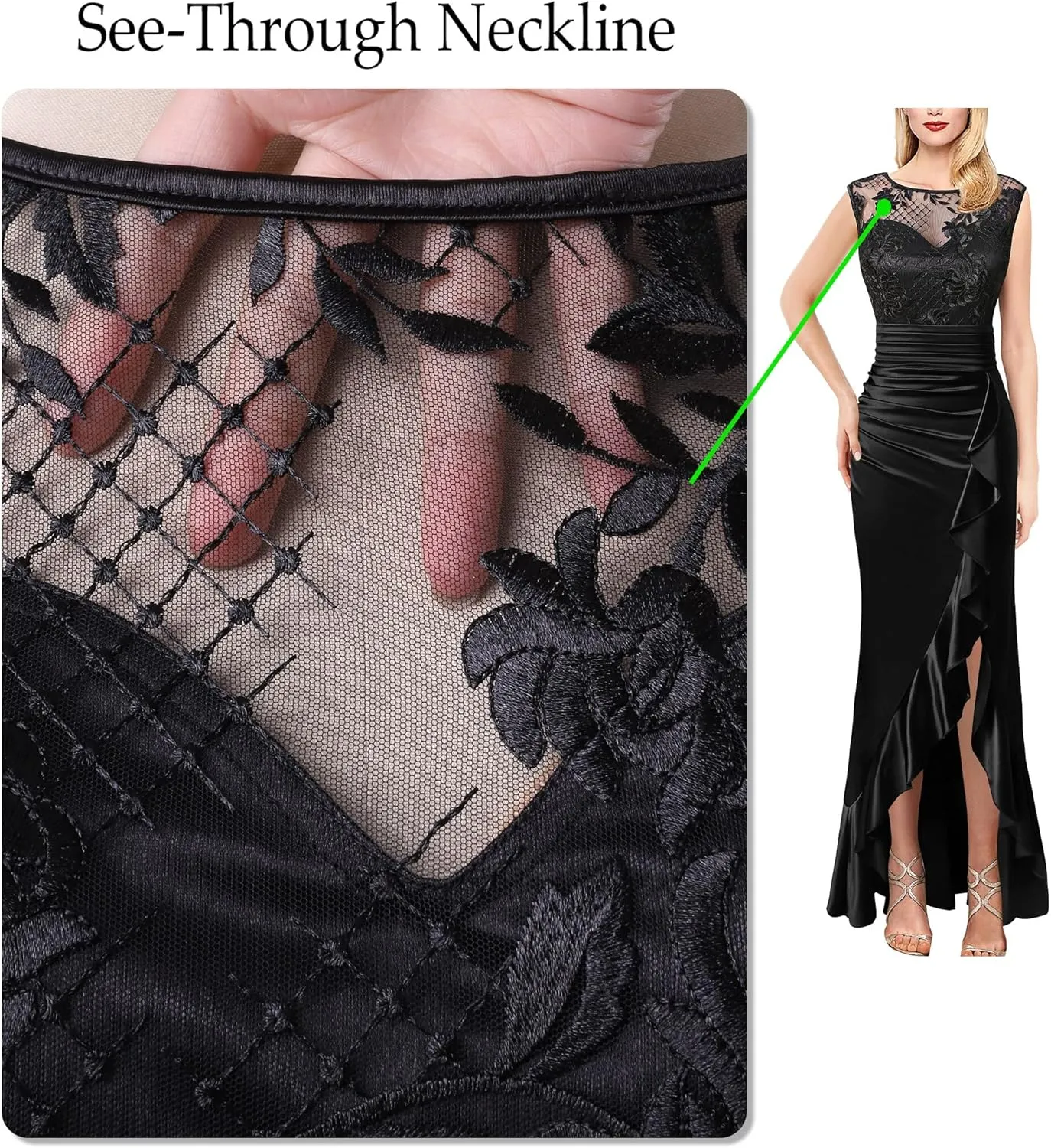 VFSHOW Womens Prom Illusion Sweetheart Formal Maxi Dress Cocktail Patchwork Ruched Ruffle High Split Evening Long Gown