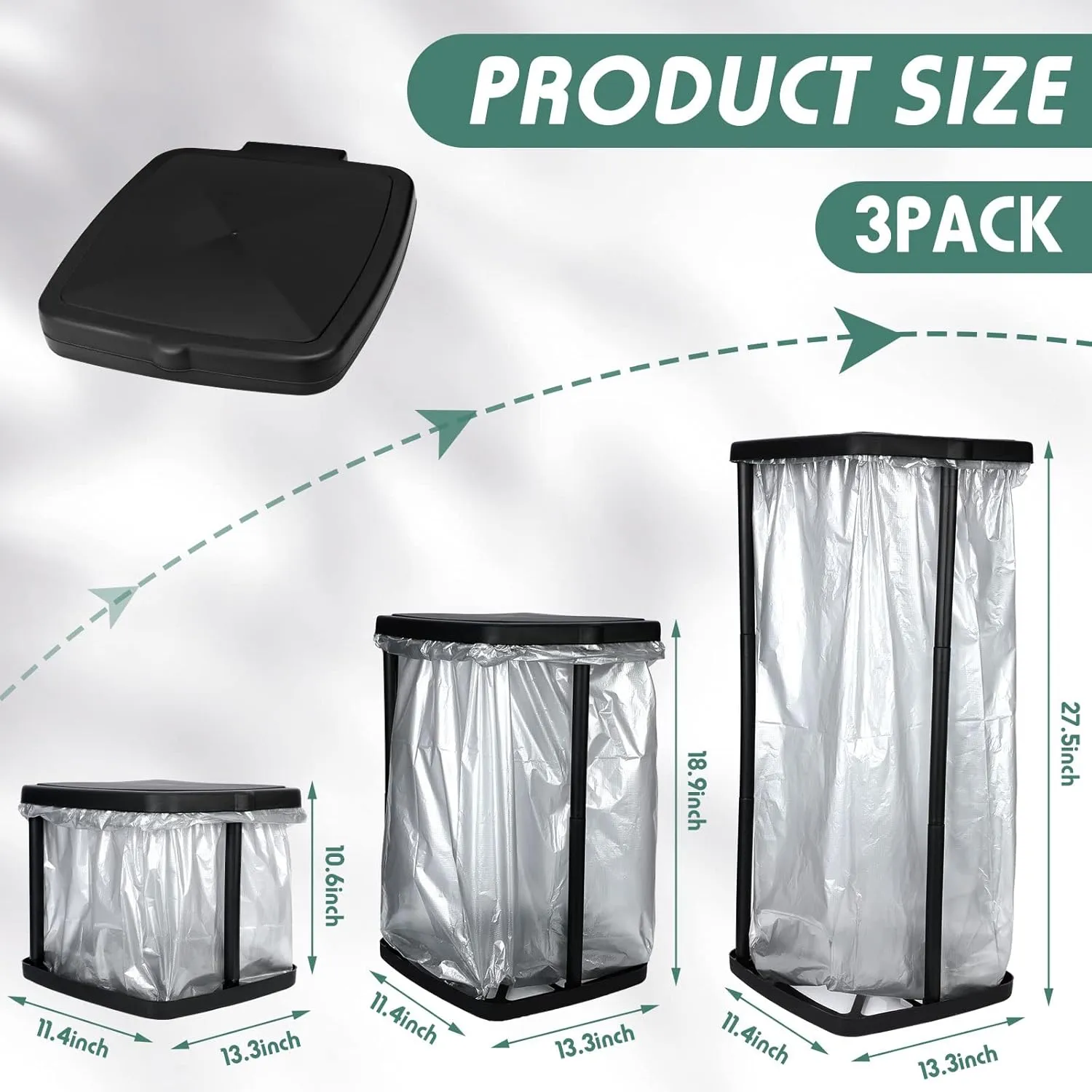 Vicenpal Portable Garbage Bag Holder Collapsible Trash Can Expandable Outdoor Waste Bins Camping Accessories for Indoor Outdoor RV Picnic Kitchen Home Use, Black (2 Pcs)