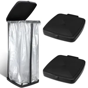 Vicenpal Portable Garbage Bag Holder Collapsible Trash Can Expandable Outdoor Waste Bins Camping Accessories for Indoor Outdoor RV Picnic Kitchen Home Use, Black (2 Pcs)
