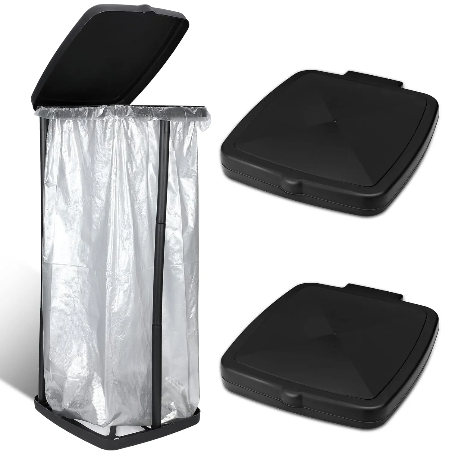 Vicenpal Portable Garbage Bag Holder Collapsible Trash Can Expandable Outdoor Waste Bins Camping Accessories for Indoor Outdoor RV Picnic Kitchen Home Use, Black (2 Pcs)
