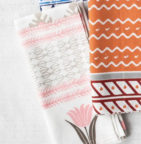 Vietri Bohemian Linens Gray/Pink Napkins - Set of 4- FINAL SALE