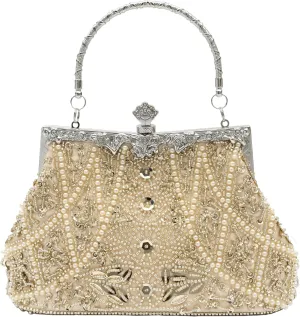 Vintage floral leaf beads sequins evening bag Elegant Clutch for Women for Brides, Proms, Parties, and Formal