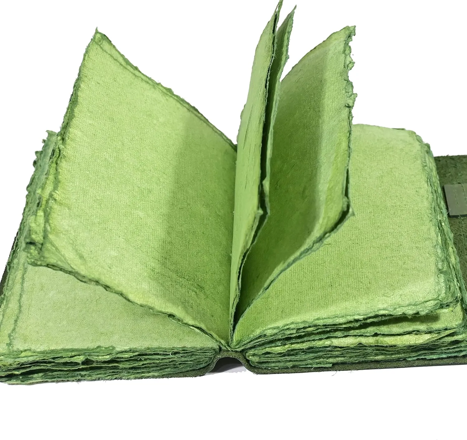 Vintage Green Leather Journal - 200 Pages Deckle Edge Rustic Paper, Unlined Pages Book of Shadows, Grimoire, Junk Notebook, Fantasy Medieval Gifts, Sketchbook, Scrapbook (Earthy Green, 12"x9")