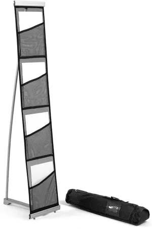Vispronet Mesh Brochure Holder - 0.9ft x 4.6ft Portable Literature Stand with 4 Pockets & Carrying Bag, Collapsible Literature Rack For Businesses, Standing Brochure Holder, Vendor Booth Supplies