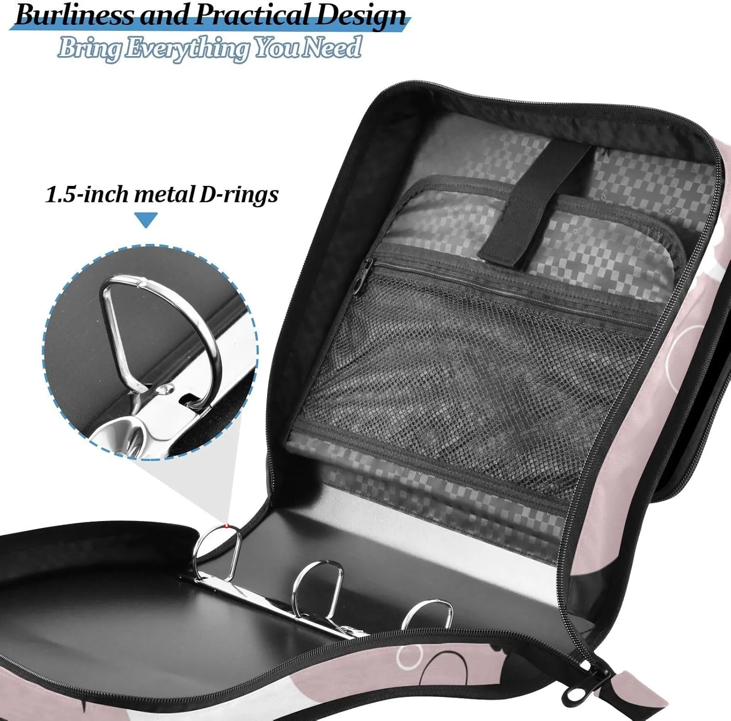 VKPSCHJ Zippered Binder Bag with Multi-Pocket,Waterproof 1.5 Inch 3 Ring Binder,Manta Stingray Fish Expanding File Folder with Shoulder Strap and Handle File Organizer for Office Travel