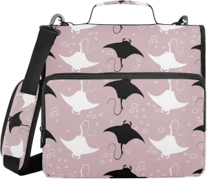 VKPSCHJ Zippered Binder Bag with Multi-Pocket,Waterproof 1.5 Inch 3 Ring Binder,Manta Stingray Fish Expanding File Folder with Shoulder Strap and Handle File Organizer for Office Travel