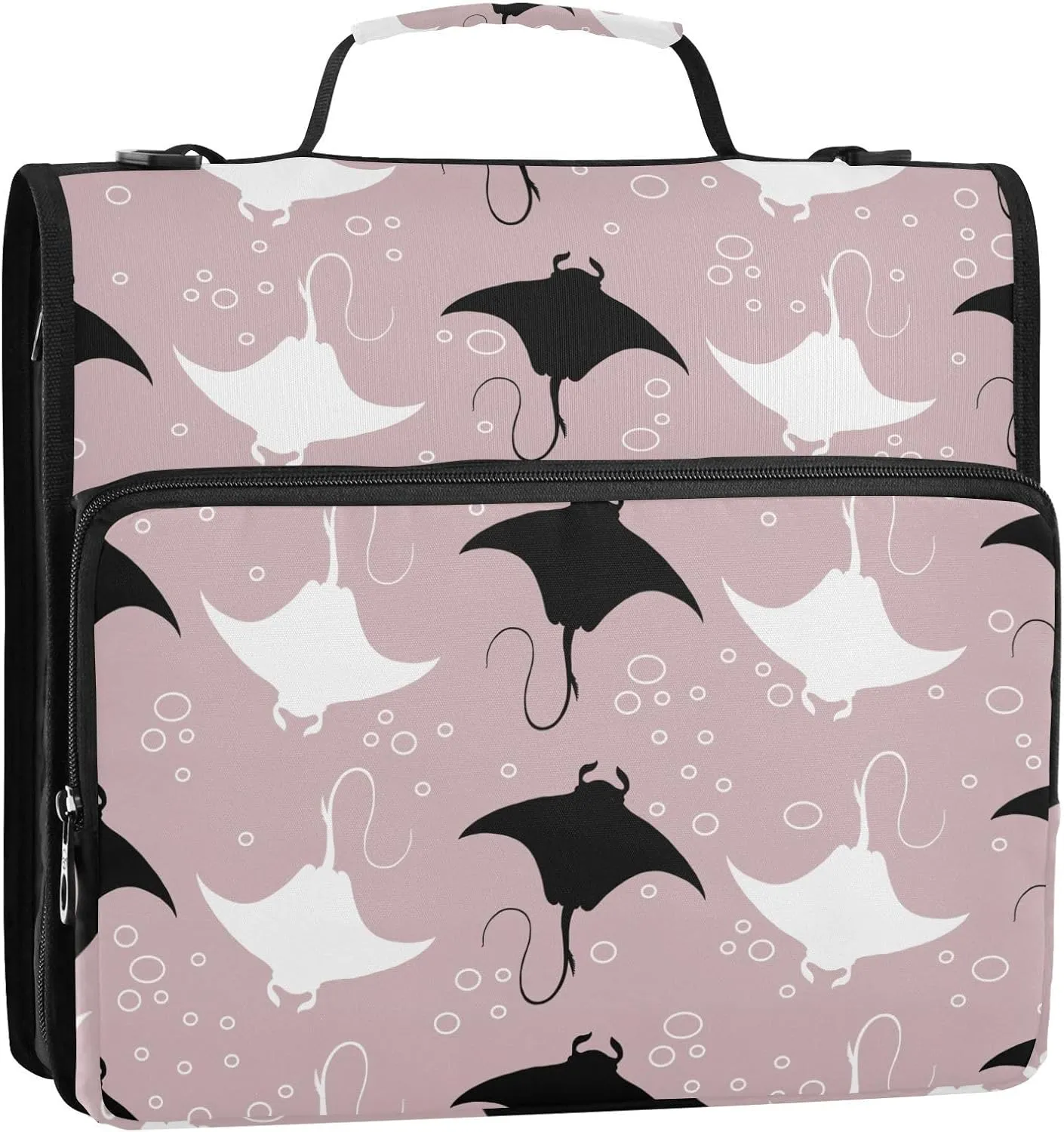 VKPSCHJ Zippered Binder Bag with Multi-Pocket,Waterproof 1.5 Inch 3 Ring Binder,Manta Stingray Fish Expanding File Folder with Shoulder Strap and Handle File Organizer for Office Travel